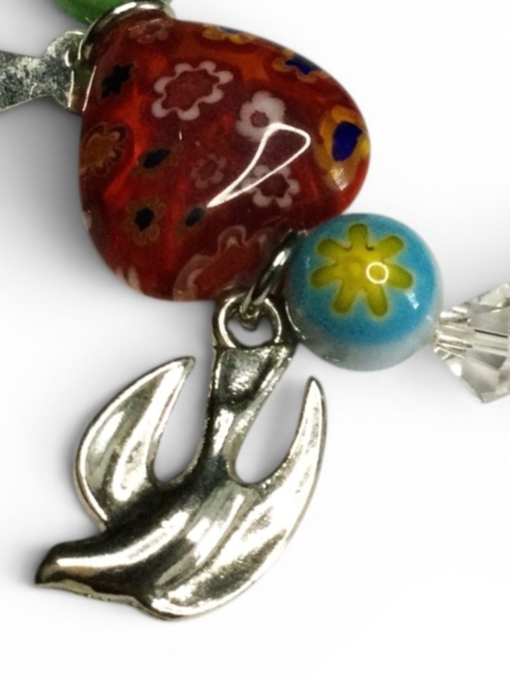 Vtg Artisan Christmas Stretch Bracelet – Mixed Beads with Star Cross Dove Charms - Picture 7 of 16
